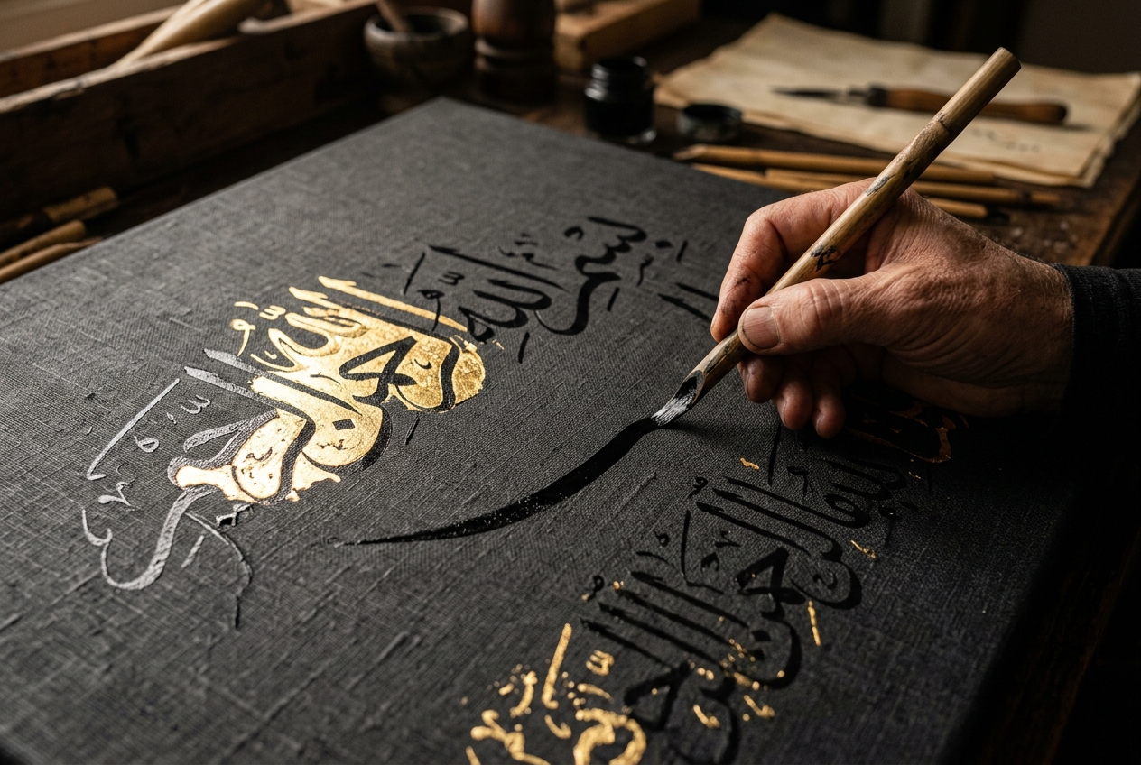 The Sacred Geometry of Arabic Calligraphy — Master Thuluth script on linen